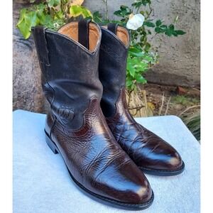 Ariat Brown Black Genuine Leather Western Mid-Calf Boots 8.5-M Made In Brazil